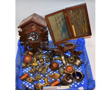 A late 19th century set drawing instruments in fitted mahogany case; a 20th century wooden cuckoo clock; a quantity of novelt