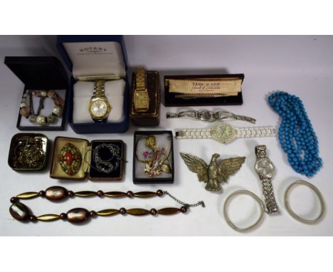 Jewellery and Watches - a Swiss rolled gold cased gents wristwatch; another, Rotary, etc; beads, chains, hair slides, silver 