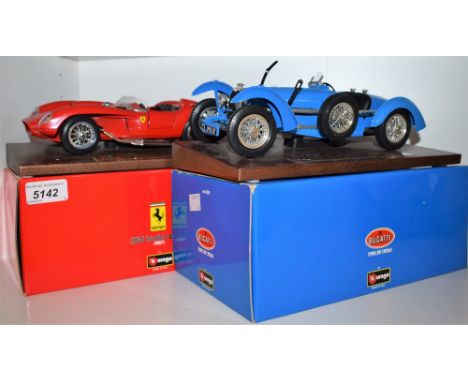 Model Cars - a Burago Bugatti type 59 (1934), boxed; another, similar, Ferrari 250 Testa Rossa (1957), boxed (2)