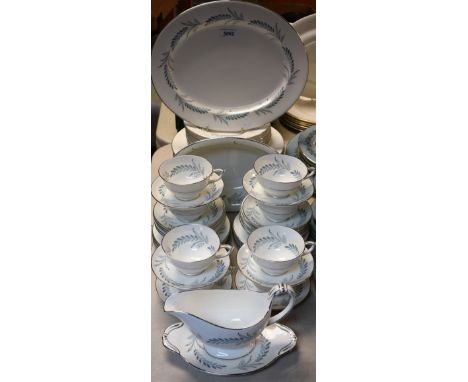 A Paragon Blue Grass pattern part dinner and tea service, including meat plate, vegetable dish, sauce boat, dinner, side and 