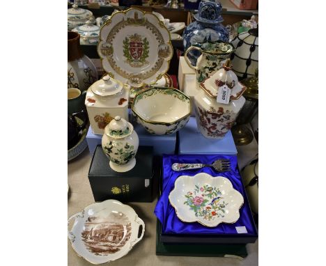 Ceramics - Mason's Ironstone Mandalay pattern hexagonal lidded jar, boxed; a Mason's Chartreuse pattern jug, boxed; a similar