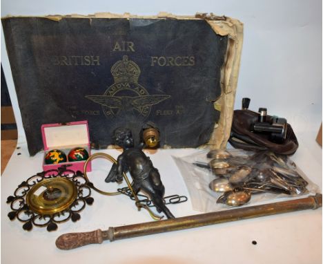 A Spelter cherub wall light; a set of railway cutlery, LMS and BR; a fishing reel; a garden pump; a barometer; a British Air 