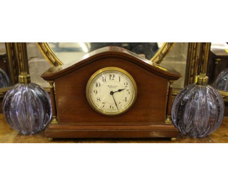 A J.W. Benson mahogany and chequerbanded table clock