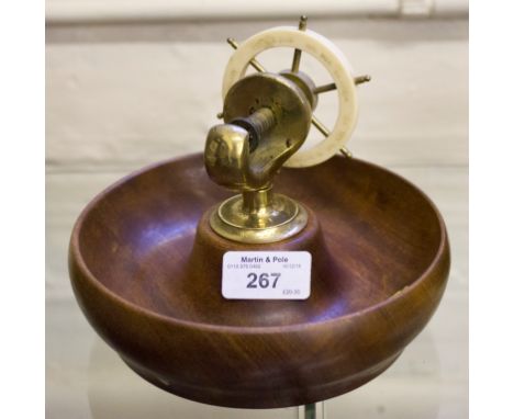 A vintage ships wheel nutcracker with teak bowl, c1960's/1970's