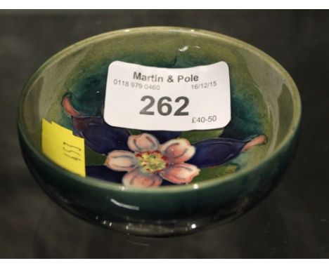 Moorcroft Columbine pattern, small footed trinket dish or bowl