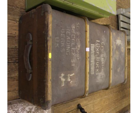 A large wood and canvas trunk, 90cm long