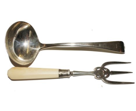 A Georgian silver sauce ladle and a silver bread fork