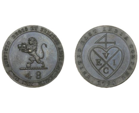 East India Company, Madras Presidency, Northern Circars: European style coinages, Soho, bronzed-copper Pattern Dub or Forty-E