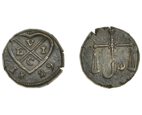 East India Company, Bombay Presidency, Later coinages: Local minting, copper Pice, 1829, balemark, rev. small scales, adil [J