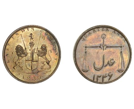 One of the first coins struck at the new Bombay Mint – an exceptionally rare Pattern Quarter-Anna, 1830   East India Company,