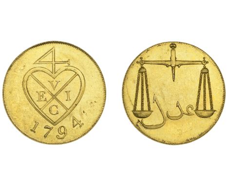 East India Company, Bombay Presidency, European Minting, 1791-4, Soho, gilt-copper Proof Double-Pice or 8 Reas, 1794, type B/