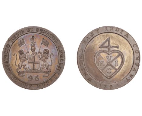 East India Company, Madras Presidency, Northern Circars: European style coinages, Soho, bronzed-copper Proof mule Half-Dub or