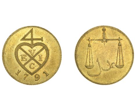 East India Company, Bombay Presidency, European Minting, 1791-4, Soho, gilt-copper Proof Half-Pice or 2 Reas, 1791, type I, b
