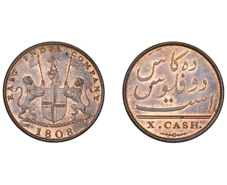 East India Company, Madras Presidency, European Minting, 1803-8, Soho, copper 10 Cash, 1808, light issue, arms and supporters