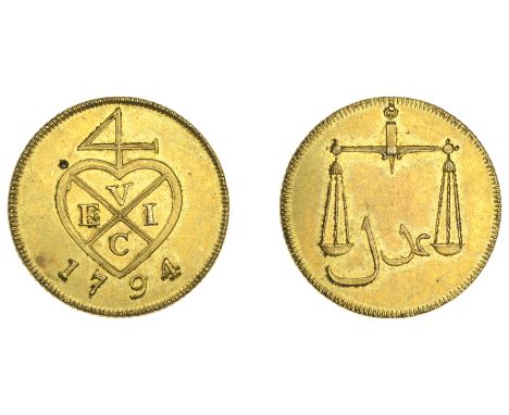 East India Company, Bombay Presidency, European Minting, 1791-4, Soho, gilt-copper Proof Half-Pice or 2 Reas, 1794, type I, b