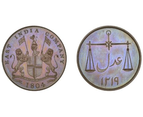 East India Company, Bombay Presidency, European minting, 1804 Soho, bronzed-copper Proof Double-Pice, 1804/1219h, arms and su