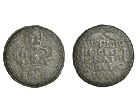 East India Company, Bombay Presidency, Early coinages: English design, zinc Double-Pice, 1743, in the name of George II (1139