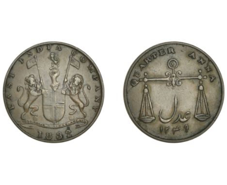 East India Company, Bombay Presidency, Later Uniform coinages, 1830-5, Bombay obv. and Calcutta rev. dies, copper mule Quarte