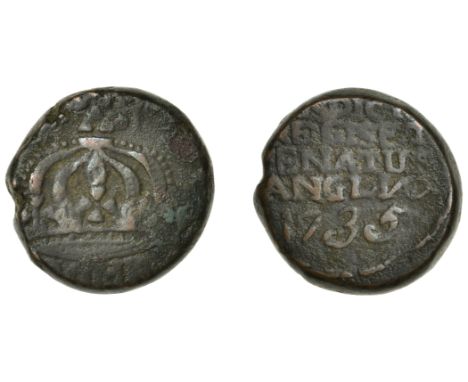 East India Company, Bombay Presidency, Early coinages: English design, copper Double-Pice in the name of George II (1727-60),