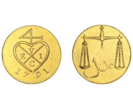 East India Company, Bombay Presidency, European Minting, 1791-4, Soho, gilt-copper Proof Pice or 4 Reas, 1791, type III, bale