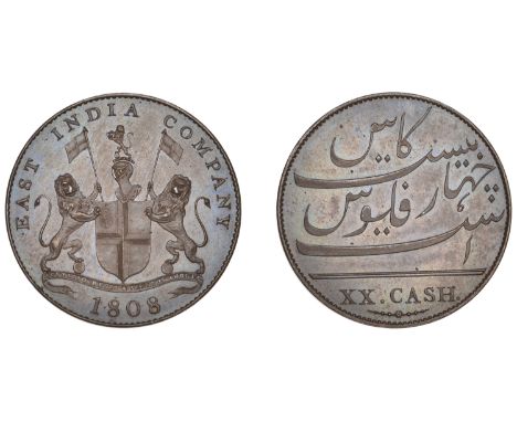 East India Company, Madras Presidency, European Minting, 1803-8, Soho, bronzed-copper Proof 20 Cash, 1808, light issue, unalt