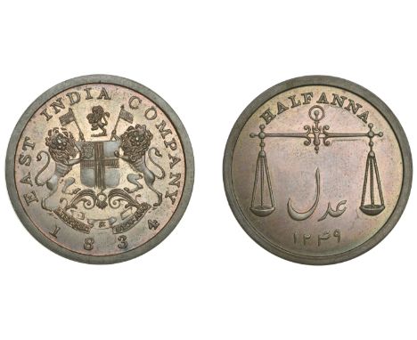 East India Company, Bombay Presidency, Later Uniform coinages, 1830-5, Calcutta dies, copper Proof Half-Anna, 1834/1249h, typ