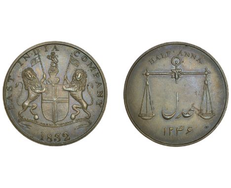 East India Company, Bombay Presidency, Later Uniform coinages, 1830-5, Bombay dies, copper Proof Half-Anna, 1832/1246h, arms 