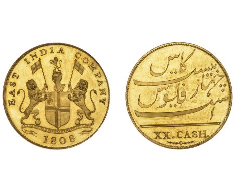 East India Company, Madras Presidency, European Minting, 1803-8, Soho, gilt-copper Proof 20 Cash, 1808, light issue, unaltere