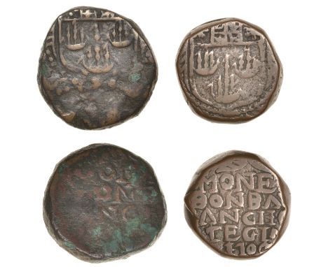 East India Company, Bombay Presidency, Early coinages: English design, copper Copperoons (2), AoD92 [1692], arms of the Compa