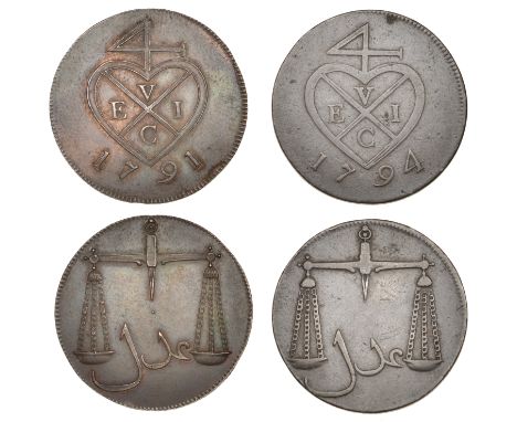 East India Company, Bombay Presidency, European Minting, 1791-4, Soho, copper Pice or 4 Reas (2), 1791, type I, balemark, rev
