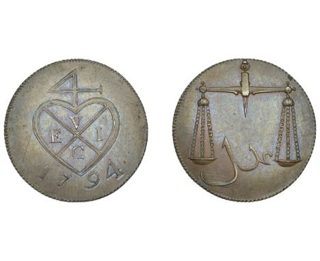 East India Company, Bombay Presidency, European Minting, 1791-4, Soho, bronzed-copper Proof Pice or 4 Reas, 1794, type III, b