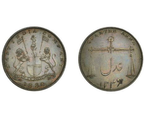 East India Company, Bombay Presidency, Later Uniform coinages, 1830-5, Bombay dies, copper Proof Quarter-Anna, 1830/1246h, ar