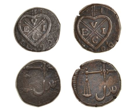 East India Company, Bombay Presidency, Later coinages: Local minting, copper Half-Pice (2), 1825, balemark, rev. scales, adil