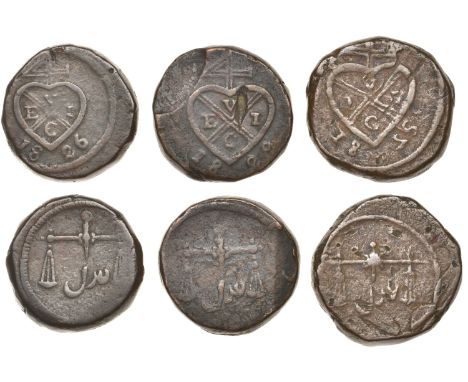 East India Company, Bombay Presidency, Later coinages: Local minting, copper 2 Pice (2), 1826, balemark, rev. scales, adil [J