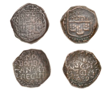 East India Company, Bombay Presidency, Early coinages: English design, copper Copperoons (2), type A/IV, yr 9 [1674], arms of