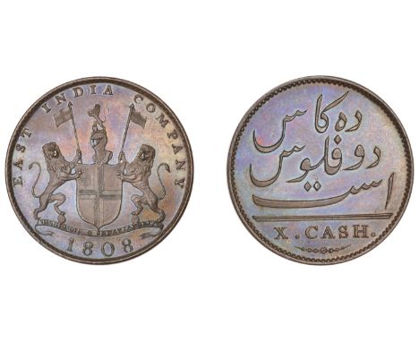 East India Company, Madras Presidency, European Minting, 1803-8, Soho, copper Proof 10 Cash, 1808, light issue, arms and supp