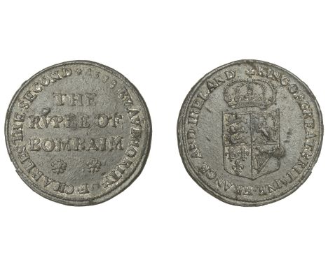 East India Company, Bombay Presidency, Early coinages: English design, pewter Trial Rupee in the name of Charles II (1070-96h