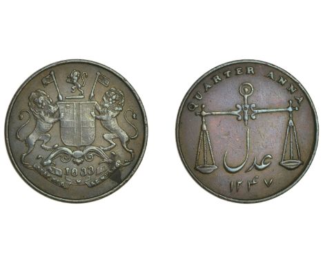 East India Company, Bombay Presidency, Later Uniform coinages, 1830-5, Calcutta obv. and Bombay rev. dies, copper mule Quarte