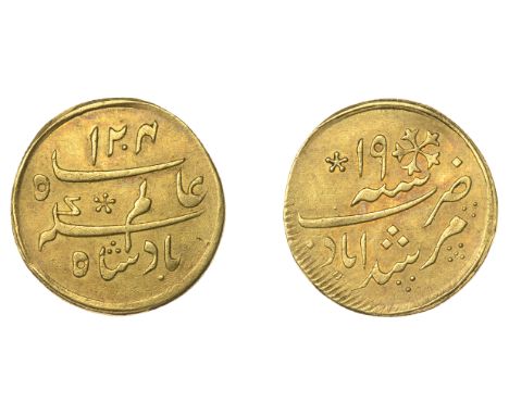 East India Company, Bengal Presidency, Calcutta Mint: Third milled issue, gold Quarter-Mohur in the name of ‘Shah ‘Alam II (1