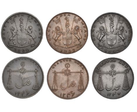 East India Company, Bombay Presidency, Later Uniform coinages, 1830-5, Bombay dies, copper Quarter-Annas (3), 1830/1246h, arm