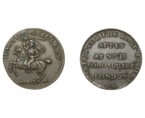 East India Company, Bengal Presidency, East India Company, brass Recruiting Ticket [1817-33], mounted dragoon brandishing sab