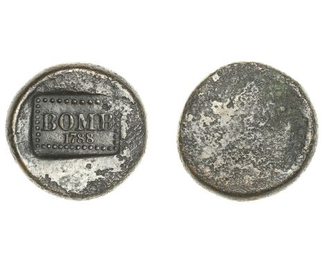 The Caldecott/Brand countermarked Bombay Pice, 1788   East India Company, Bombay Presidency, Early coinages: English design, 