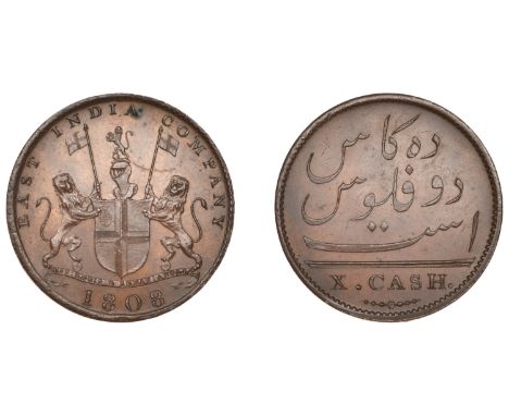 East India Company, Madras Presidency, European Minting, 1803-8, Soho, copper 10 Cash, 1808, heavy issue, arms and supporters