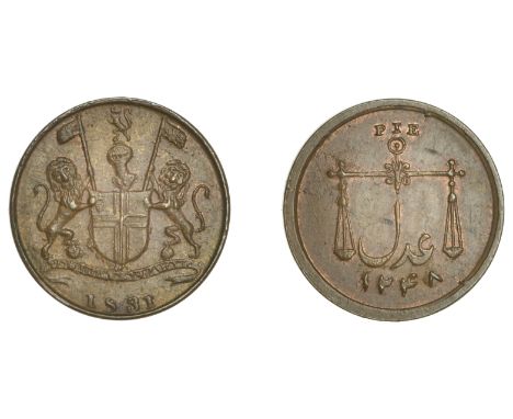 East India Company, Bombay Presidency, Later Uniform coinages, 1830-5, Bombay obv. and Calcutta rev. dies, copper mule Pie or