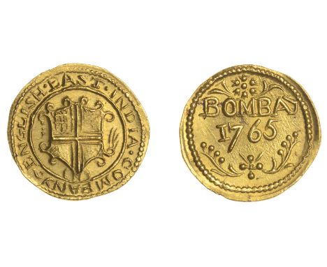 A superb and excessively rare Bombay gold Quarter-Mohur, 1765   East India Company, Bombay Presidency, Early coinages: Englis