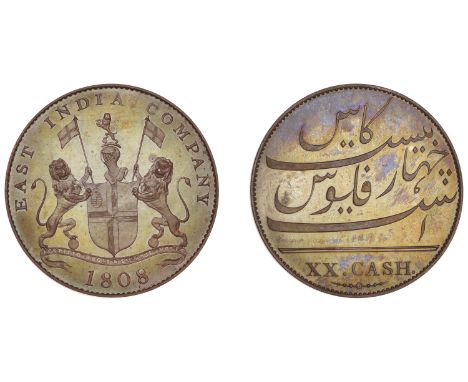 East India Company, Madras Presidency, European Minting, 1803-8, Soho, bronzed-copper Proof 20 Cash, 1808, light issue, unalt