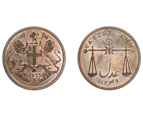 East India Company, Bombay Presidency, Later Uniform coinages, 1830-5, Calcutta dies, copper Proof Quarter-Anna, 1833/1249h, 