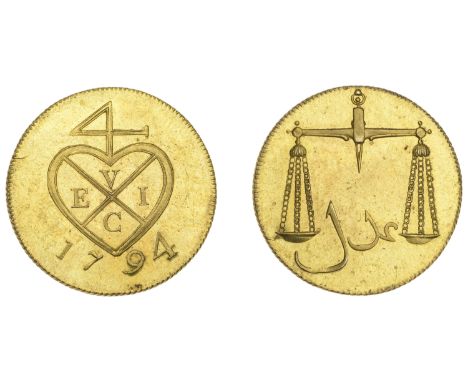 East India Company, Bombay Presidency, European Minting, 1791-4, Soho, gilt-copper Proof Pice or 4 Reas, 1794, type III, bale