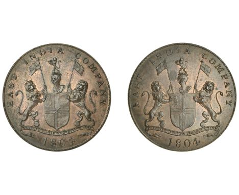 East India Company, Bombay Presidency, European minting, 1804 Soho, copper Double-Pice, 1804, a mule of two obvs., arms and s