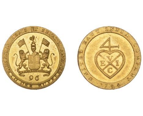 East India Company, Madras Presidency, Northern Circars: European style coinages, Soho, gilt-copper Proof Half-Dub or Ninety-
